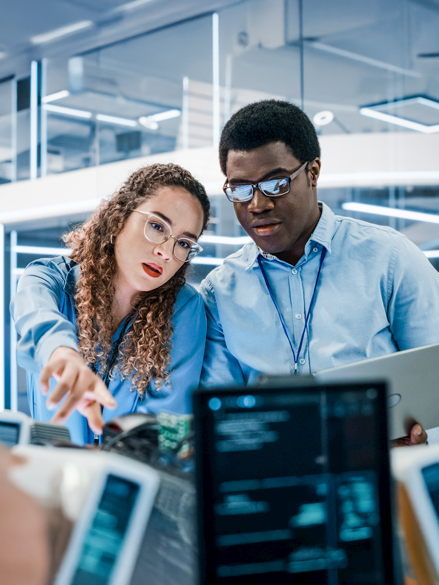 woman and man at a computer