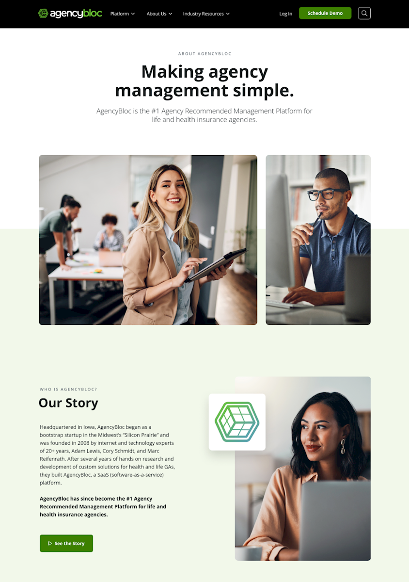 screenshot of site about us page