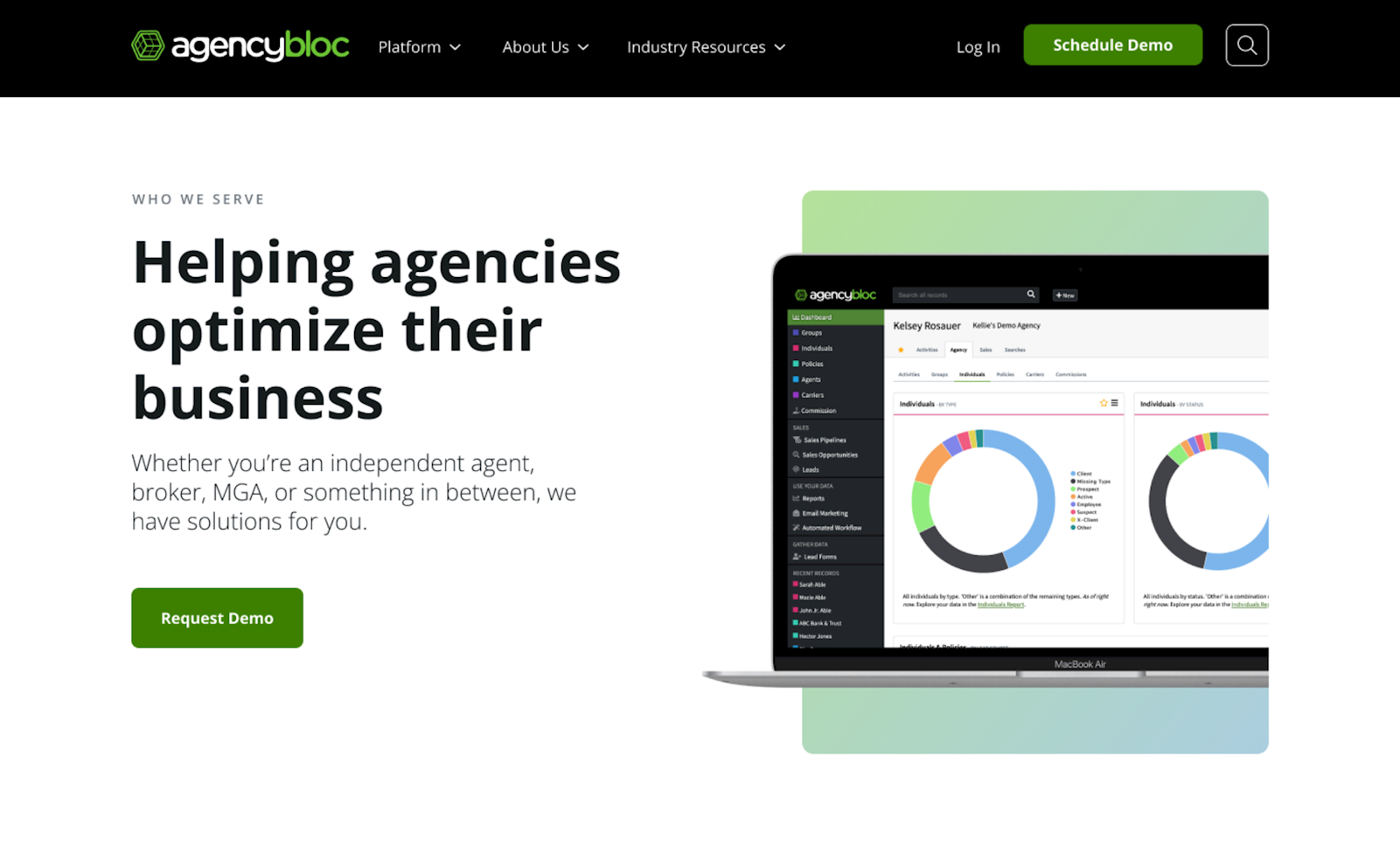 screenshot of site who we serve page