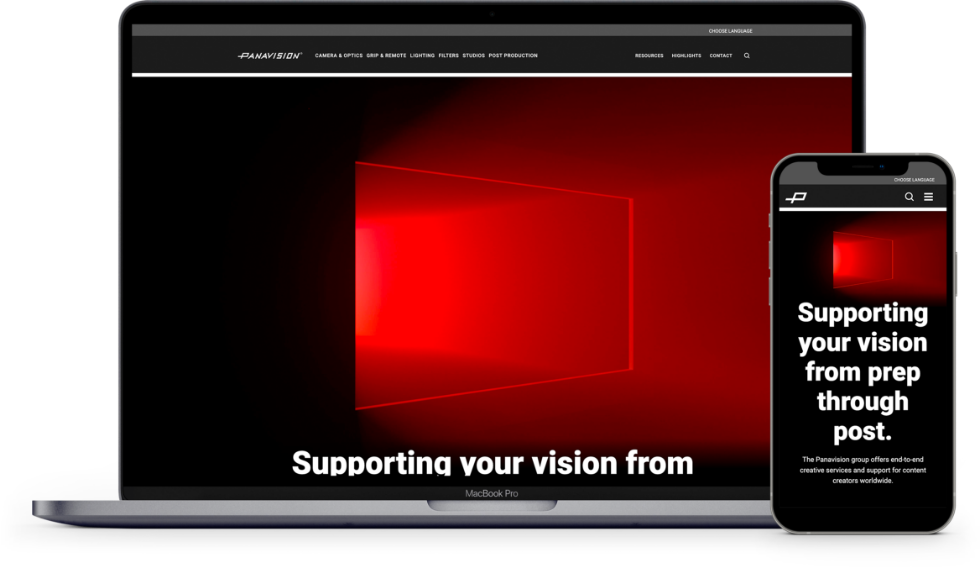 Panavision website displayed on a laptop and mobile phone