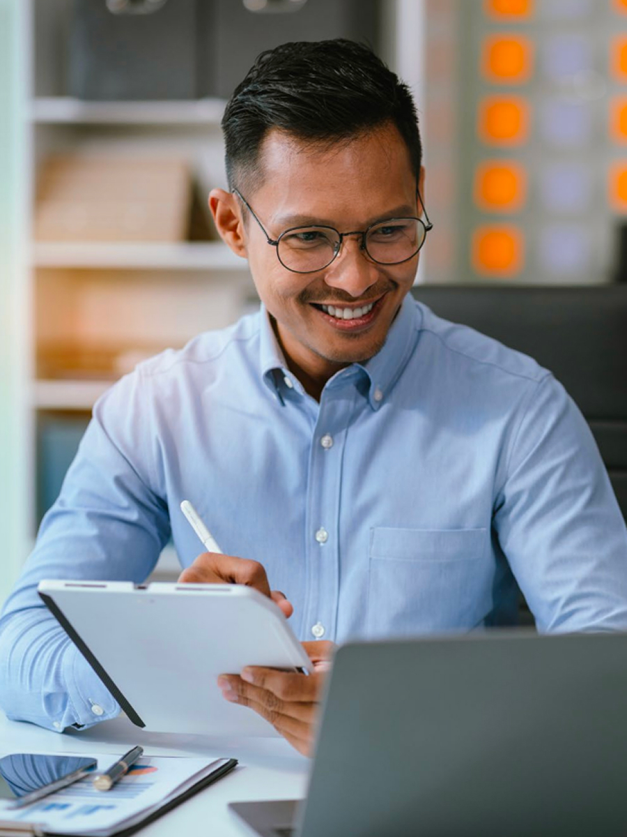Man working on tablet
